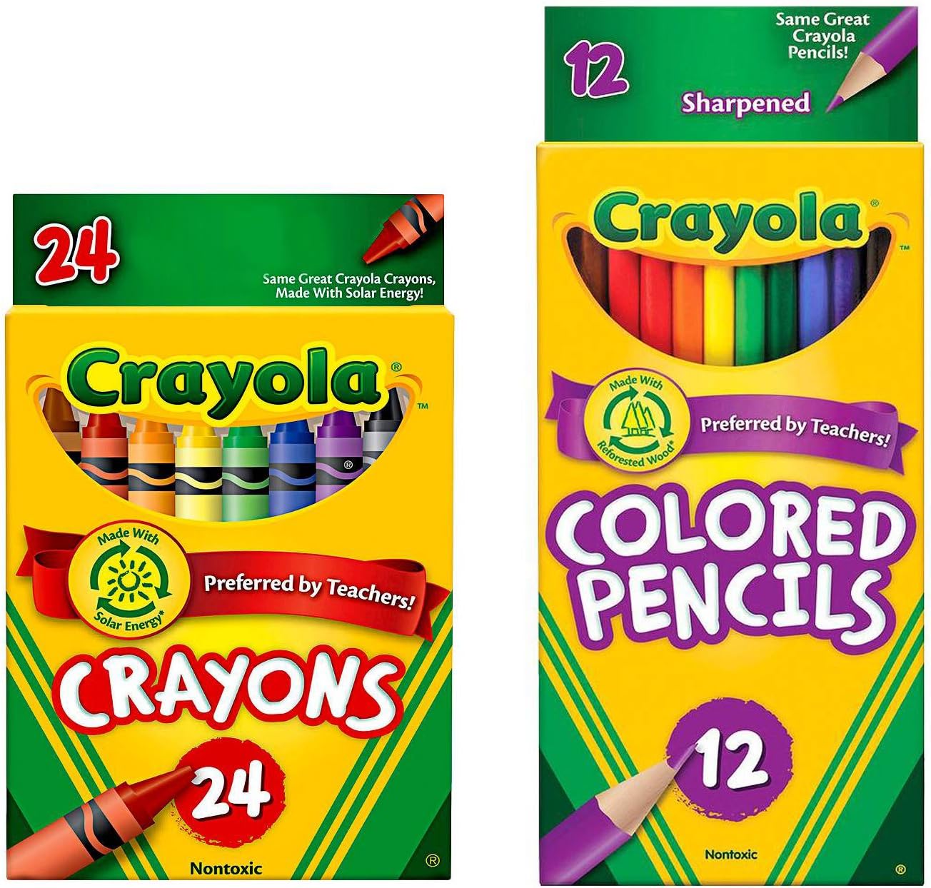 Crayola Classic Bundle: 2 Items - Crayons (24 Count), Colored Pencils (12 Count)