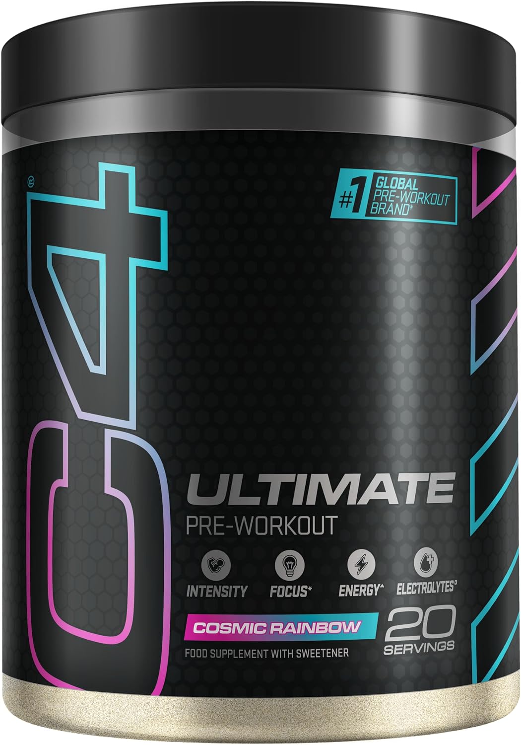 C4 Ultimate Pre Workout Powder Cosmic Rainbow 20 Servings, 40 if Single Scooped | Zero Sugar Pre Workout with Caffeine 300mg, L Citrulline 7000mg, Beta Alanine 4800mg, Vitamins and Electrolytes