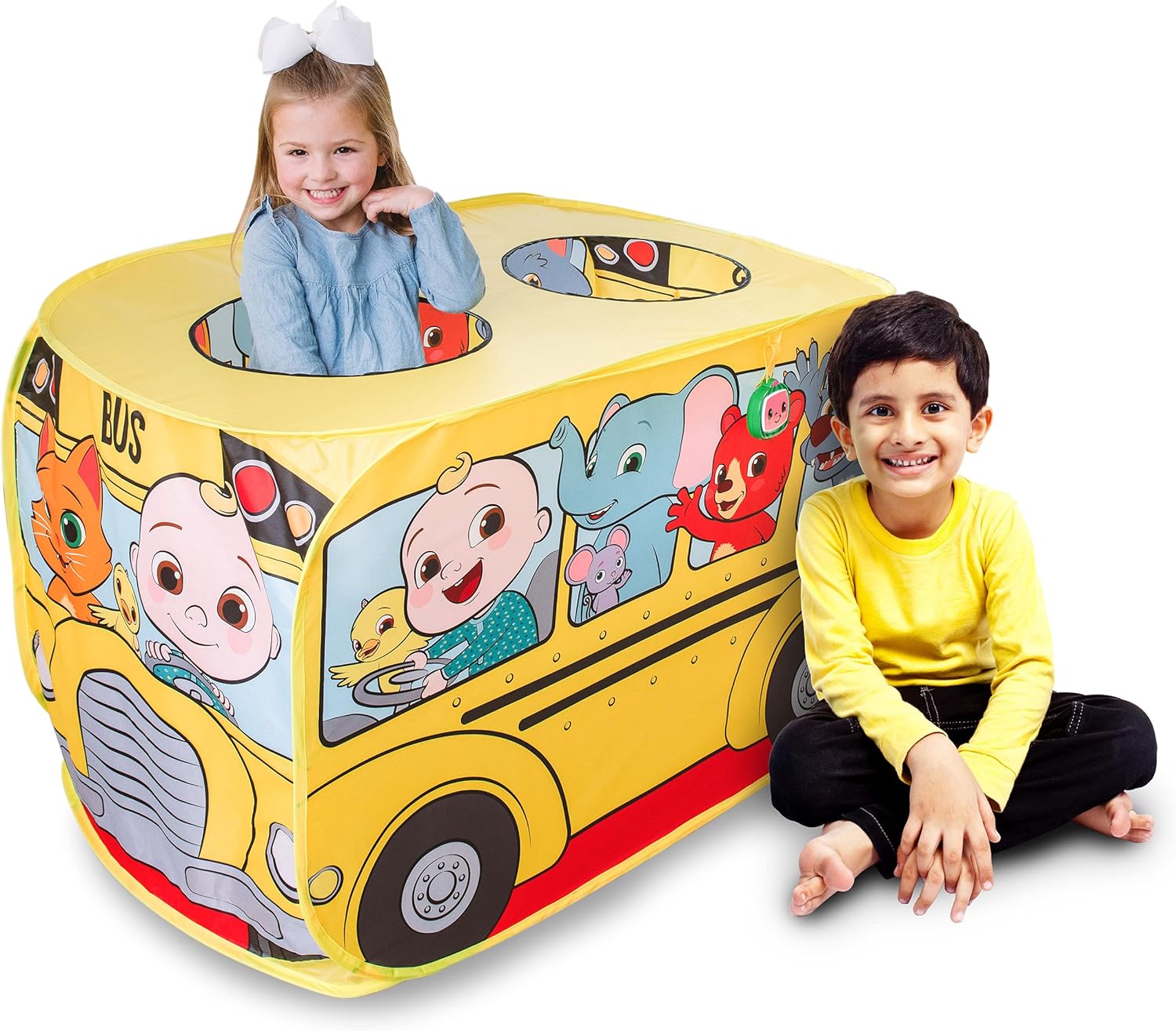 Cocomelon Musical Yellow School Bus Pop Up Tent, Foldable, Imaginative Play, 3+