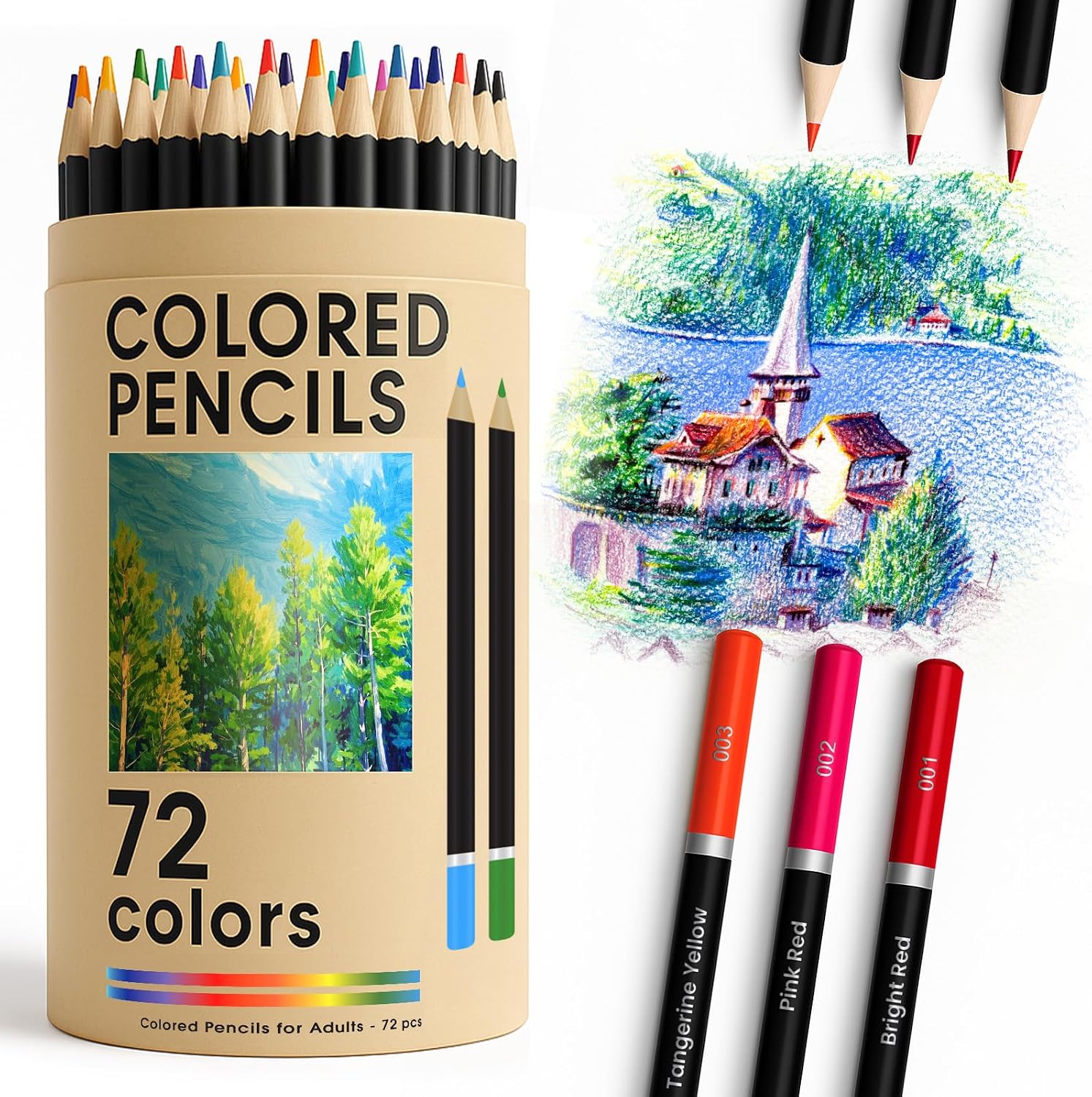 72 Vibrant Colored Pencils for Adult Coloring Books | Coloring Pencils for Adults with Oil-Based Cores | Professional Art Supplies | Set for Expert, Beginners and Teens