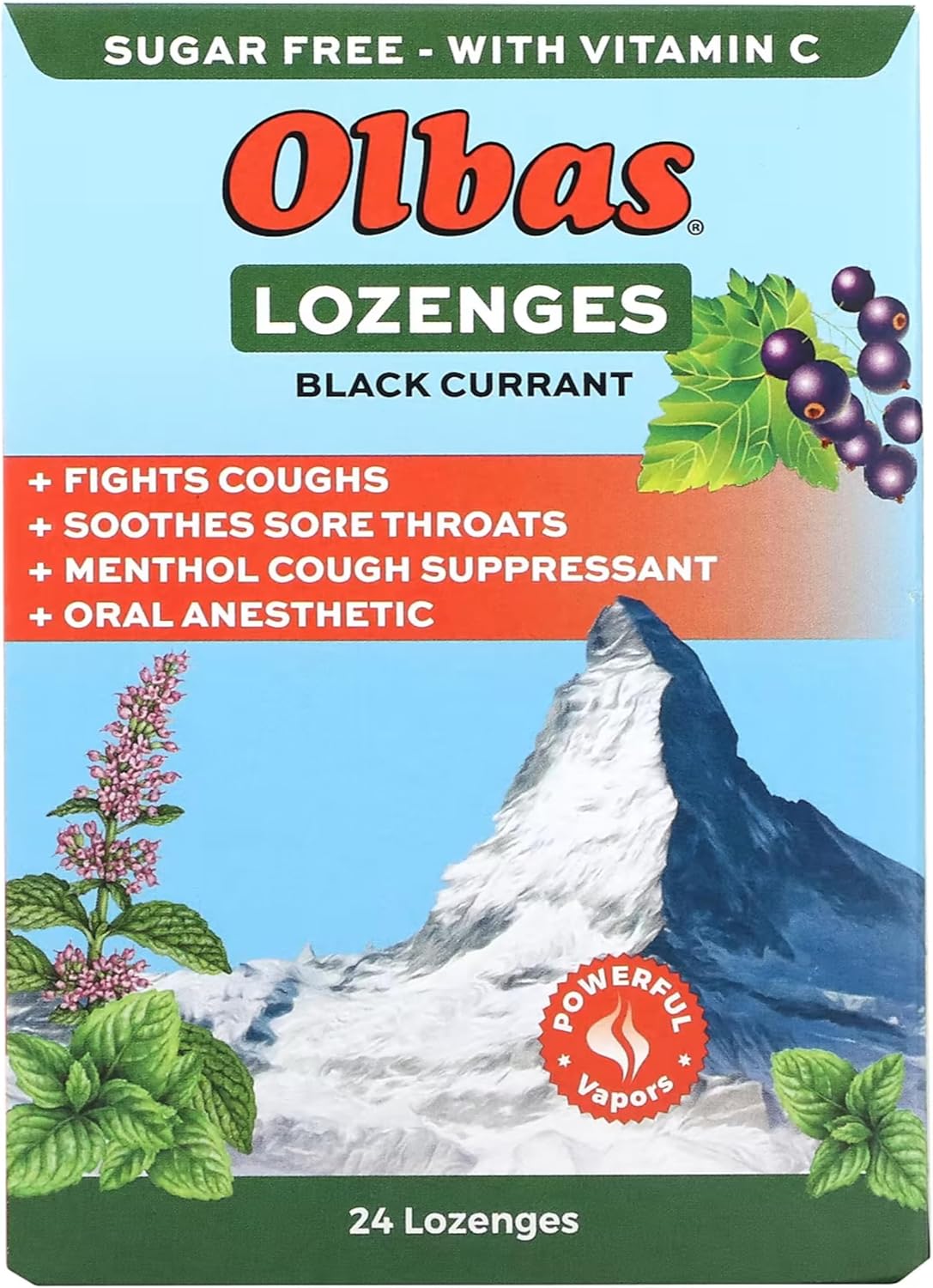 Olbas Maximum Strength Sugar Free Lozenges, Black Currant Flavor 24 ea (Pack of 6)