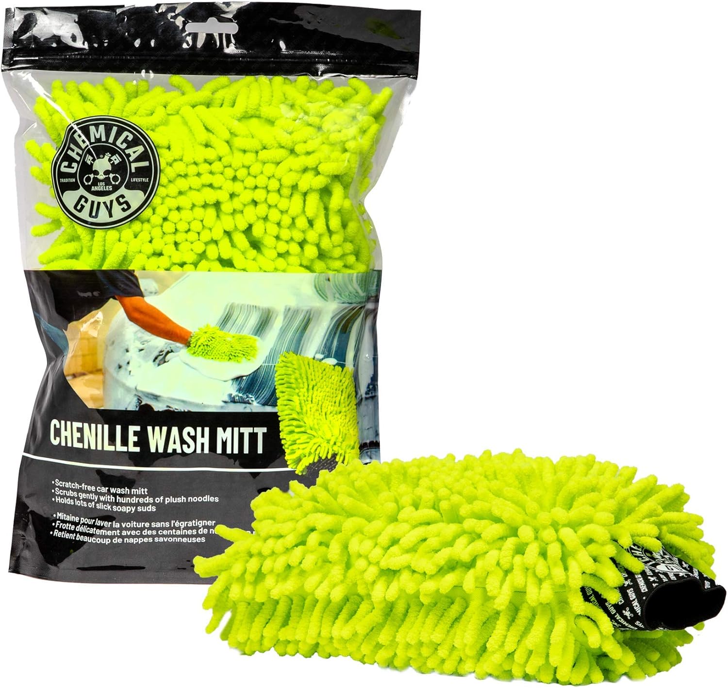 Chemical Guys Chenille Premium Scratch-Free Microfiber Wash Mitt, Lime Green (New Version), Regular