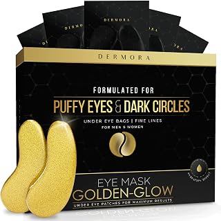 DERMORA Golden Glow Under Eye Patches (20 Pairs Eye Gels) - Rejuvenating Treatment for Dark Circles, Puffy Eyes, Refreshing, Revitalizing, Travel, Wrinkles