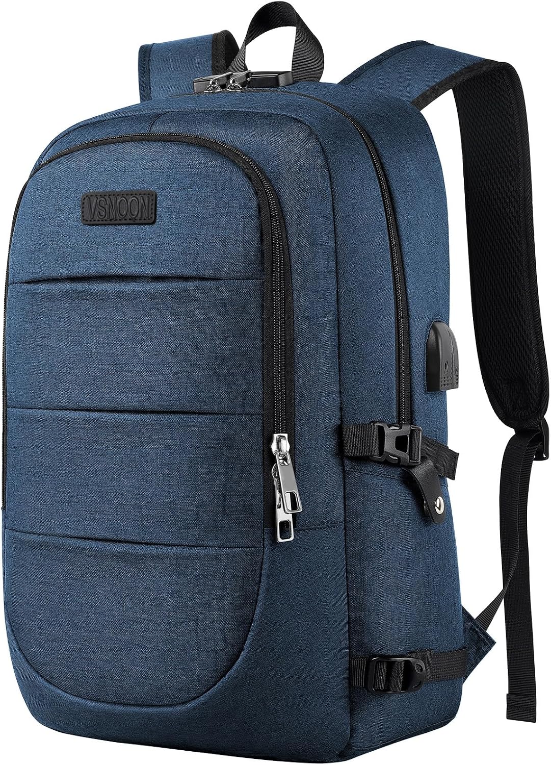 VSNOON Anti-Theft Laptop Backpack, 15.6-17.3 inch Business Laptop Rucksack Bag with USB Charging Port & Lock, Water Resistant College School Backpack Computer Bag for Women Men, Blue