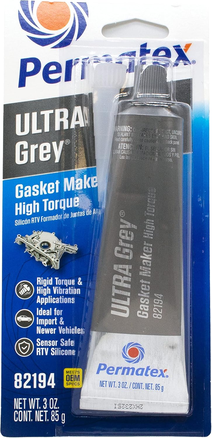 Permatex 82194 Ultra Grey RTV Silicone Gasket Maker : Low Odor, Sensor-Safe, Non-Corrosive Sealant with Oil Resistance 1 x 85g