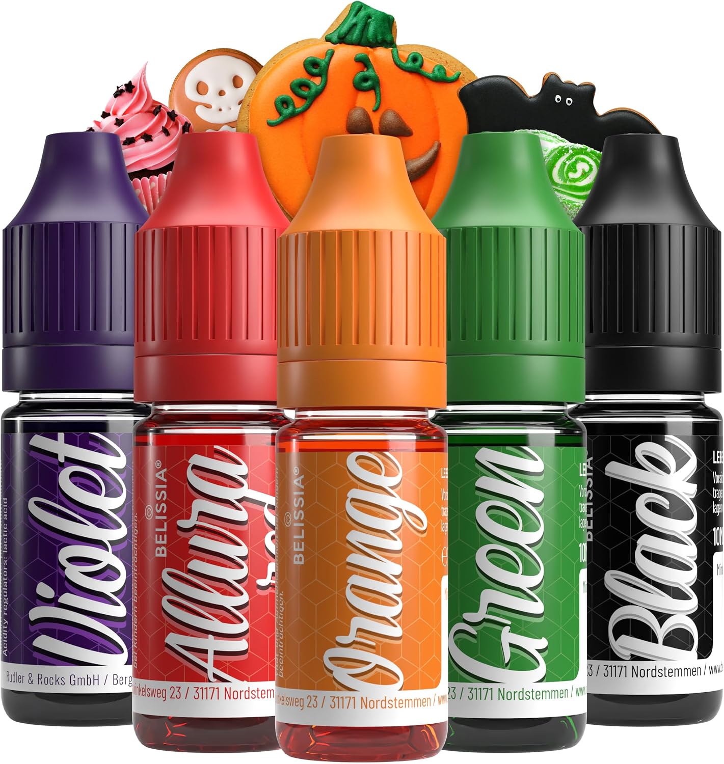 Belissia Liquid Food Colouring Set Halloween 5x10ml for Cooking and Baking