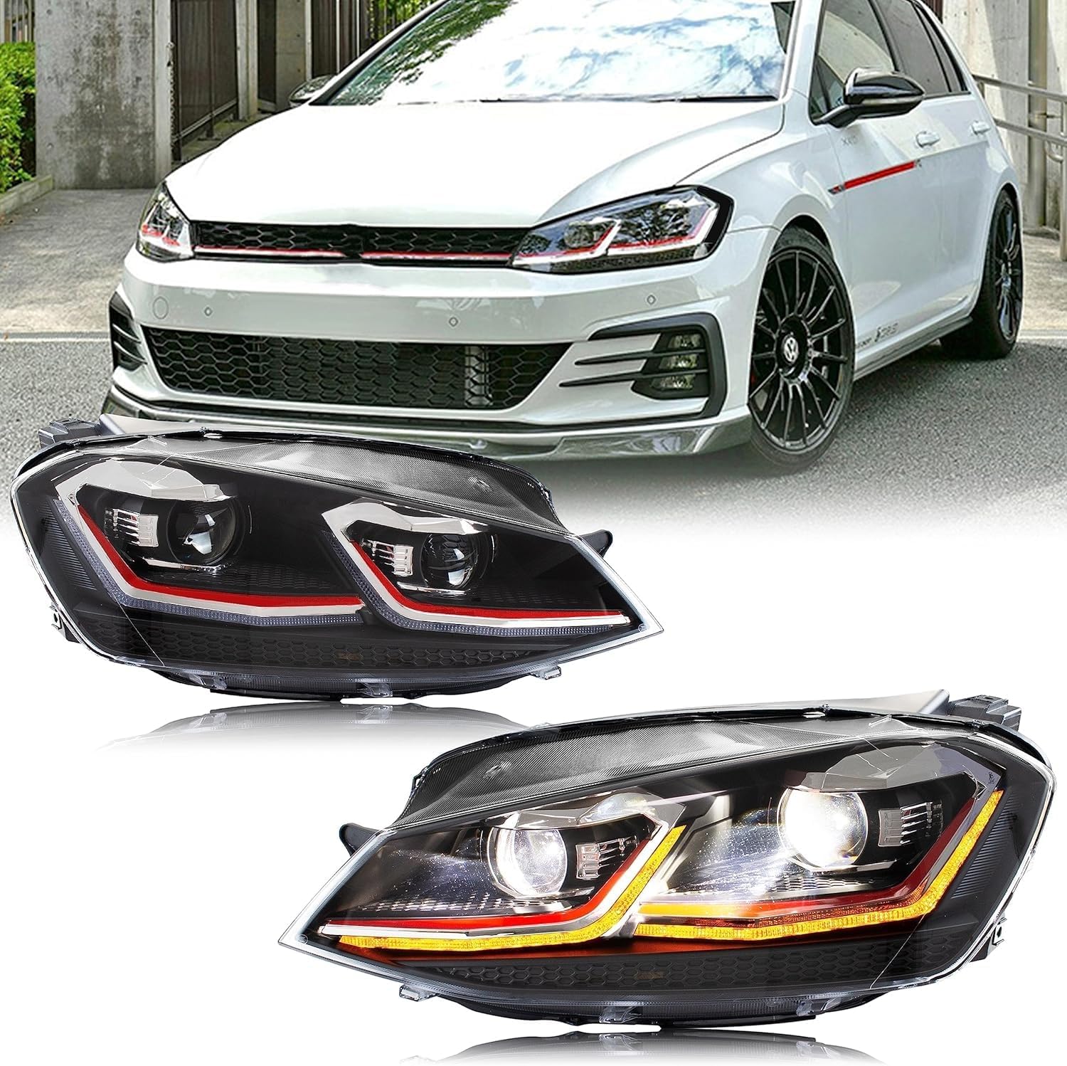 inginuity time LED Facelift Headlights fit for Golf 7 VII MK7 2015 2016 2017 Sequential Indicator Projector Replacement Front Lamps Assembly 【CANNOT FIT GTI 】