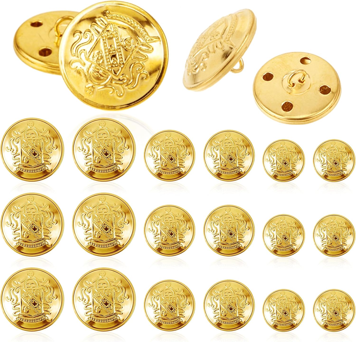Ouligay 18Pcs Gold Brass Buttons for Blazer, Suit, Coat & DIY Crafts - 18mm, 20mm, 25mm