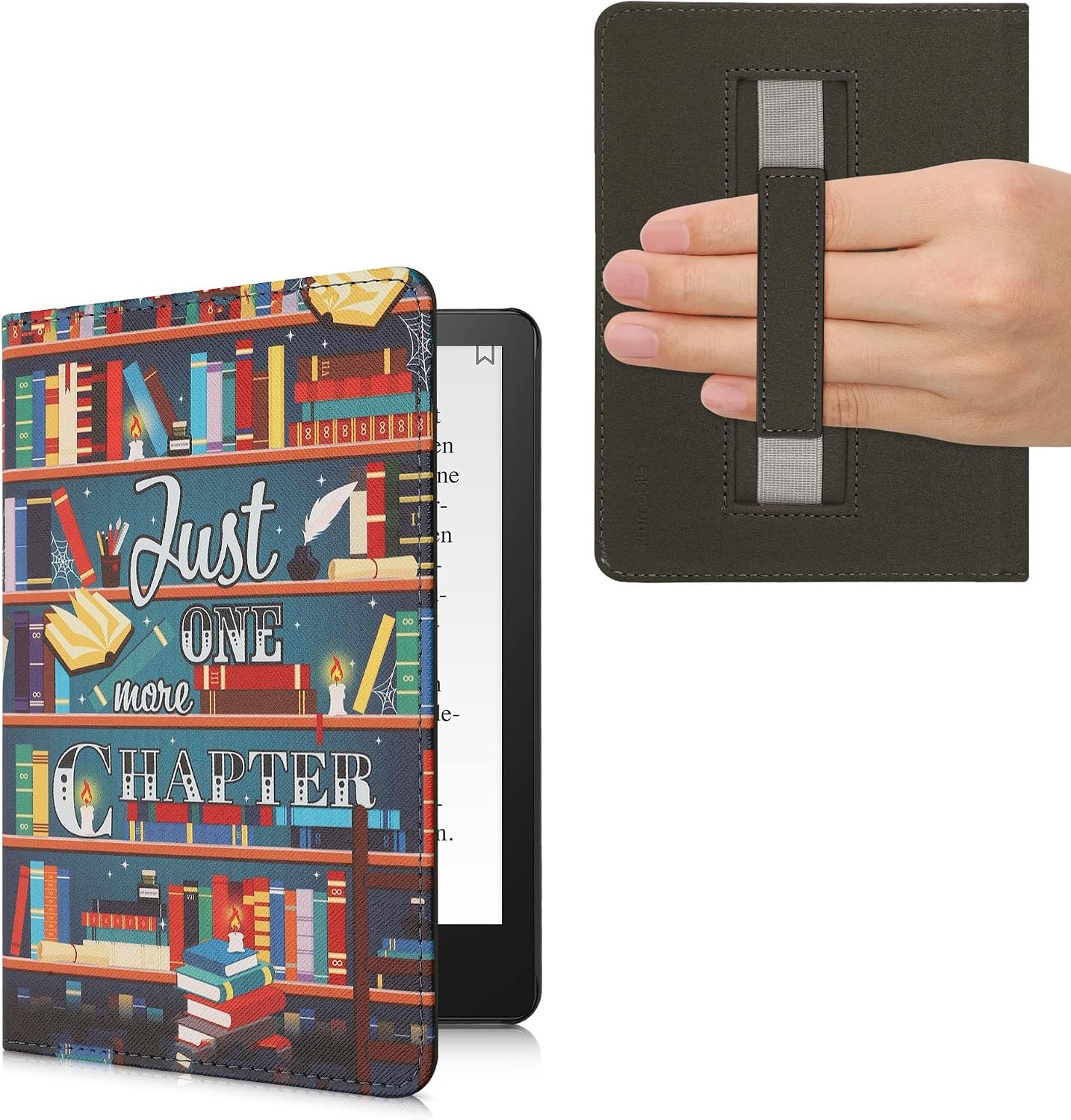 kwmobile Case for Kindle Paperwhite 11 Gen 2021 - PU Cover w/Strap - Multicolor Library Motto