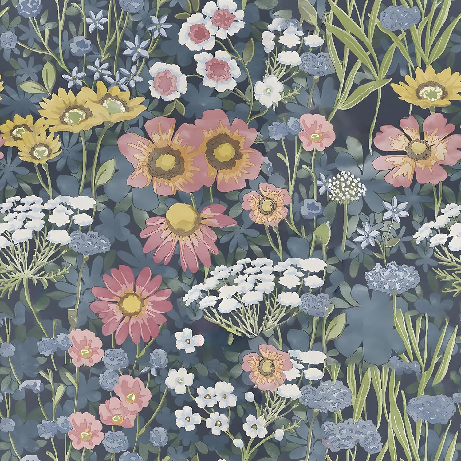 Orainege Vintage Floral Wallpaper Peel and Stick Wallpaper Floral Contact Paper 17.7in x118.1in Boho Daisy Self Adhesive Removable Wall Paper for Bedroom Decorative