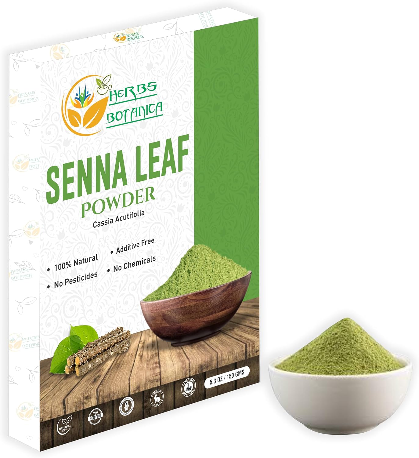 Herbs Botanica Organic Senna Leaf Powder | Cassia acutifolia | Helps Stomach Discomfort, Constipation Laxatives 5.29 oz