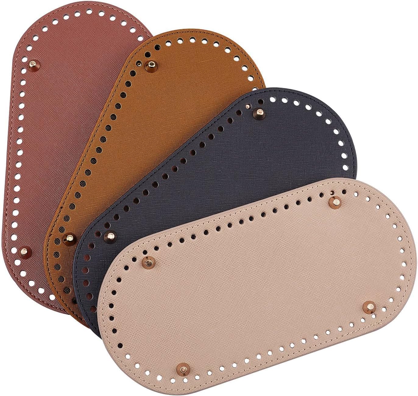 PH PandaHall Oval Purse Bottom for Crochet, 4pcs 9.8 x 4.7" Crochet Bag Bottom Leather Bottom Shaper Pad for Bags Cushion Base with Holes for DIY Crochet Bag Shoulder Bags Purse Making