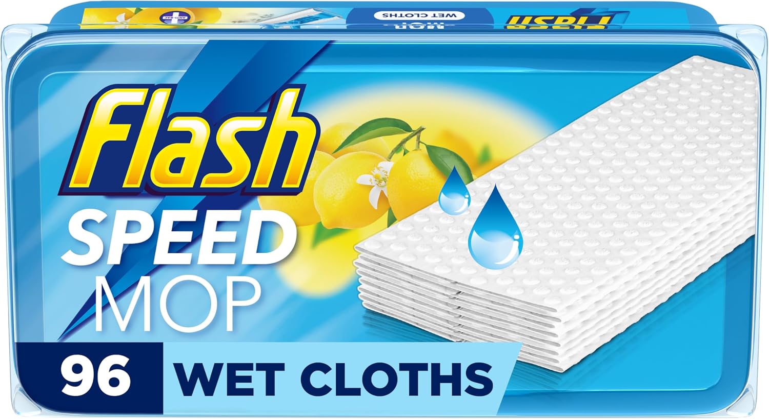 Flash Speedmop Wet Mop Floor Cleaner Refill Wipes, 96 Cloths (24x4), Refills Lemon Scented, For A Fast & Easy Clean