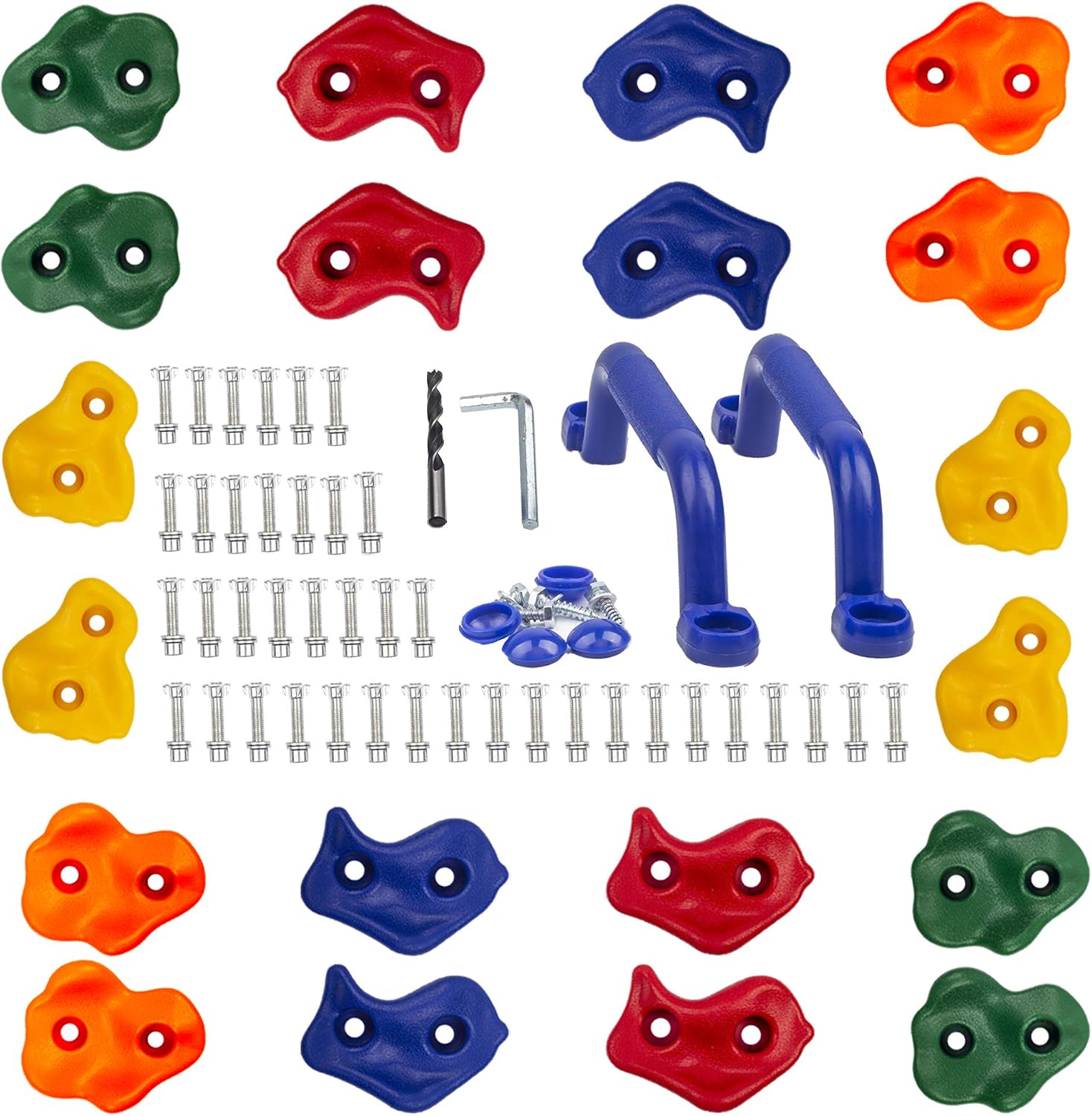 KINSPORY 20pc Rock Wall Climbing Holds Kids & Prise Escalade Enfant, Colourful Pig Nose Shape Climbing Set with Two Blue Handles for Indoor Outdoor Playground PlaySet Building
