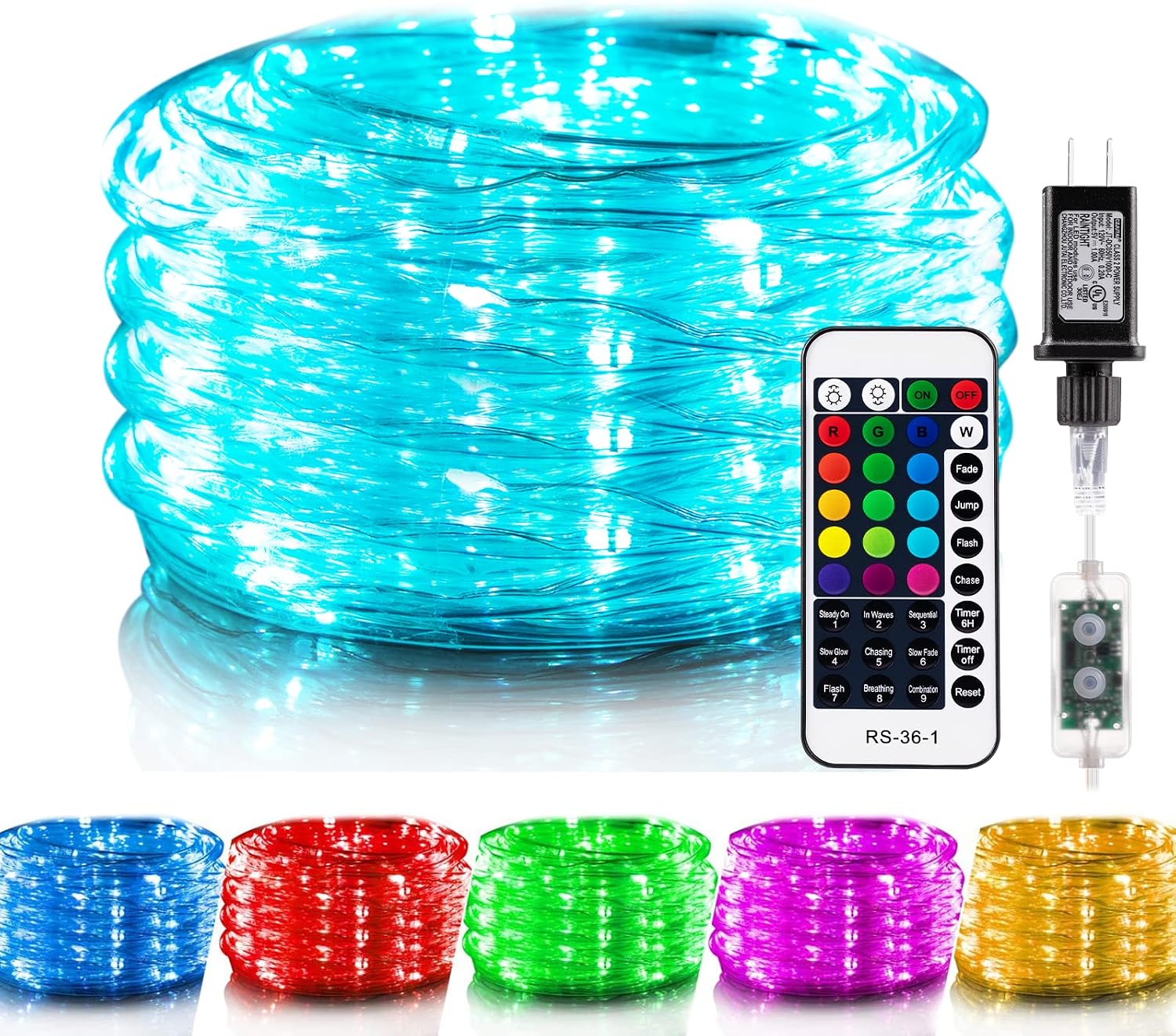 Minetom Color Changing Rope Lights Outdoor, String Lights with Plug & Remote, Twinkle String Lights Indoor Bedroom, Waterproof LED Rope Lights for Outside,16 Colors