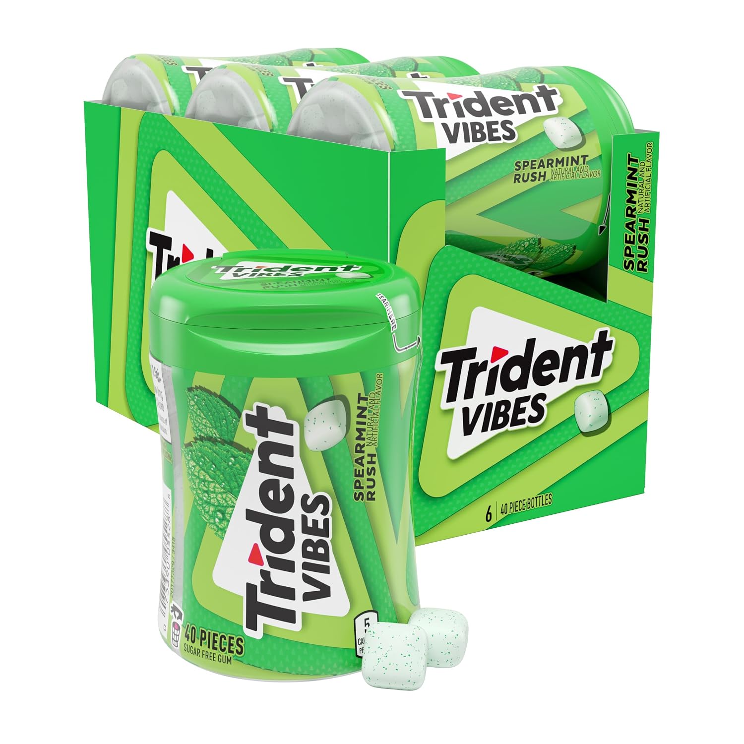 Trident Vibes Spearmint Rush Gum, 6 Bottles of 40 Pieces (240 Total Pieces)