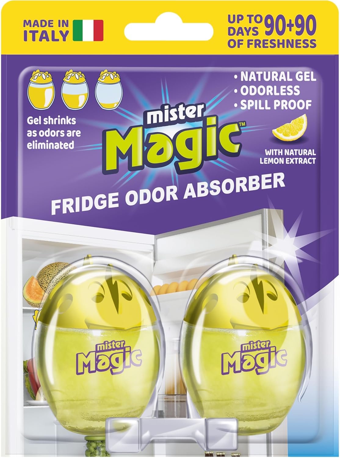 Refrigerator Odor Absorber – Fridge Deodorizer, Long Duration, Up to 90 Days, Safe, Available in Different Variations, Natural Gel, Odorless, Double Pack (Pack of 1, With Lemon)