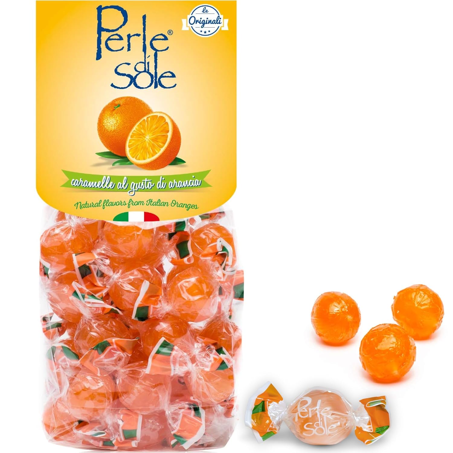 Perle di Sole Italian Orange Hard Candy Made in Italy - Italian Hard Candy Individually Wrapped - Orange Candies - Citrus Drops (7.05 oz | 200 g) Italian Gifts From Italy