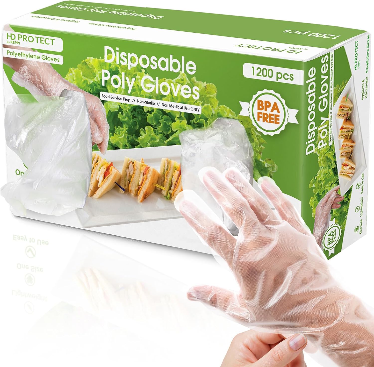 Keppi 1200pcs Plastic Gloves - BPA & Latex Free - Perfect Food Handling - Food Safe Disposable Glove for Cooking - Bulk Food Safe Gloves - One Size Great Fit