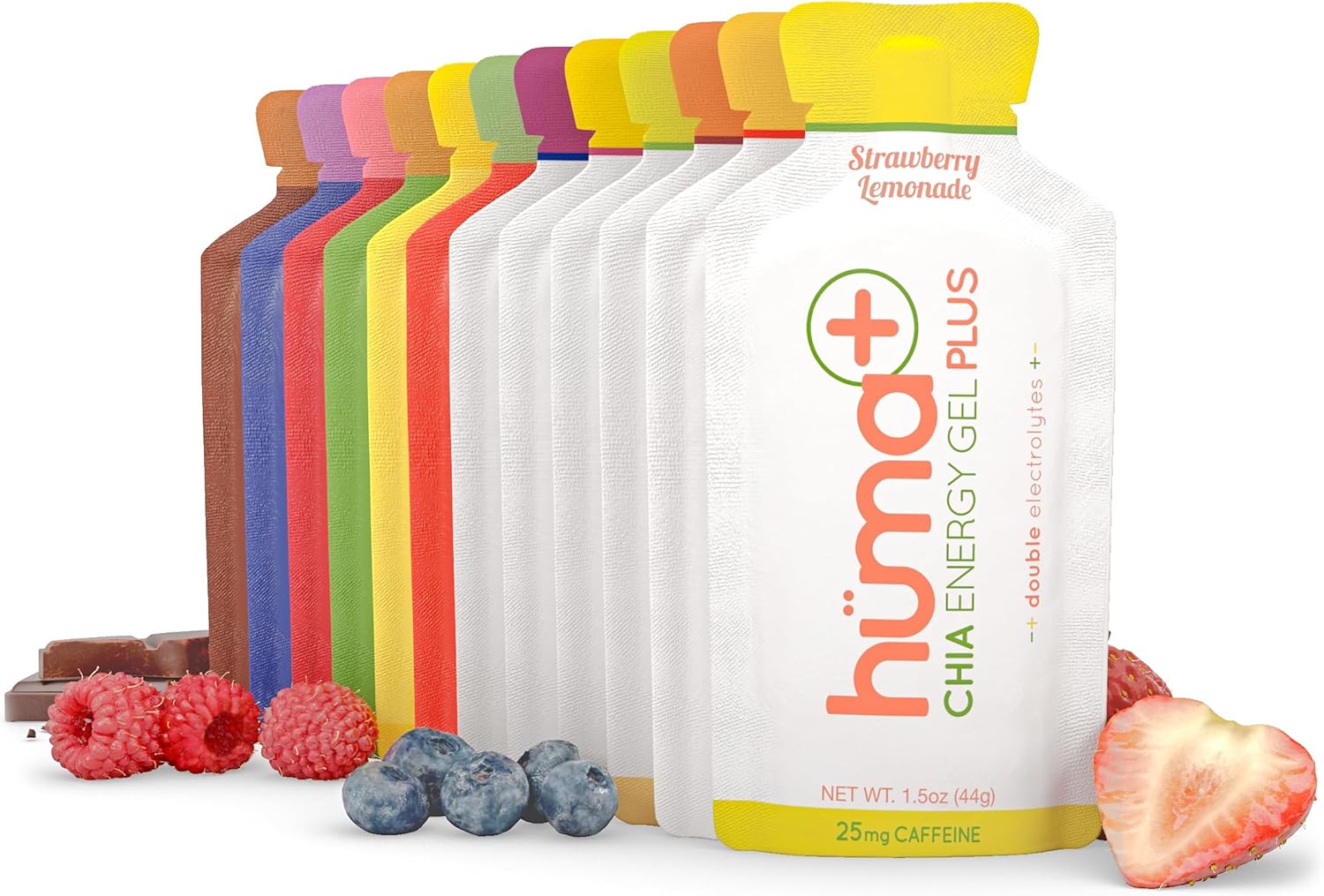 Huma Plus (Double Electrolytes) Chia Energy Gel, Variety Pack - Stomach Friendly, Real Food Energy Gels (6 Original and 6 Plus Gels)