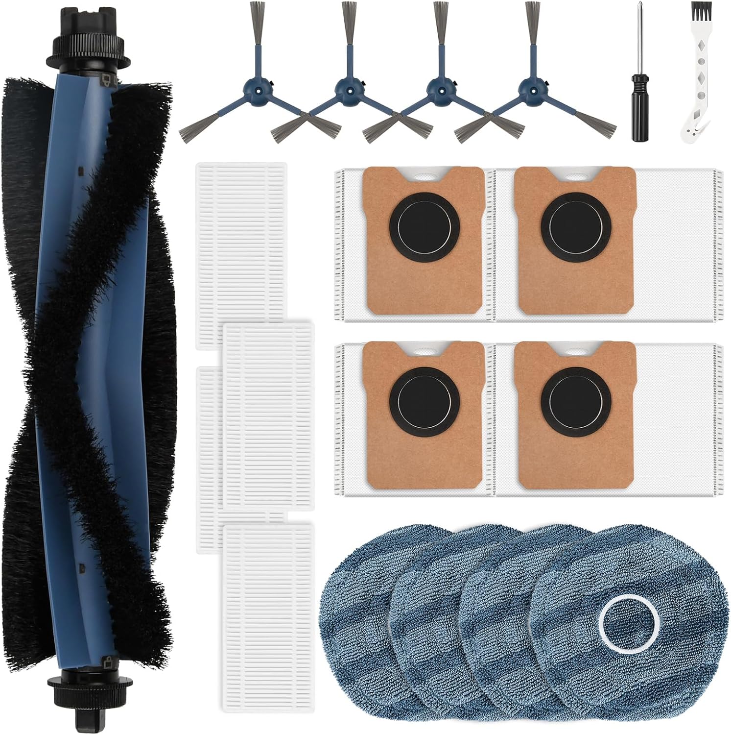 19 Pack Accessories for Eufy Omni C20 Robot Vacuum Cleaner, 1 Main Brush, 4 Dust Bags, 4 Mop Pads, 4 HEPA Filters, 4 Side Brushes, 1 Cleaning Brush, 1 Screwdriver