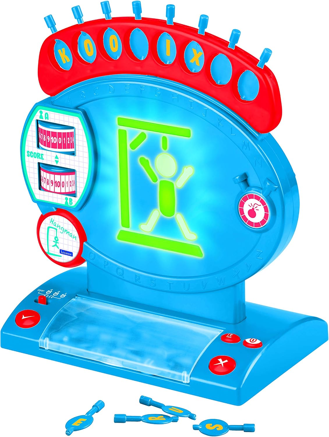 Lexibook, Electronic Hangman, Child and Family Board Game, Spelling and Vocabulary, Light and Sound Effects, 2 Players, Blue/red, JG800