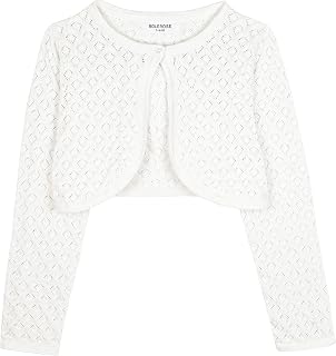 BOLEROSE Girls Long Sleeve Pointelle Knit Childrens Kids Bolero Shrug