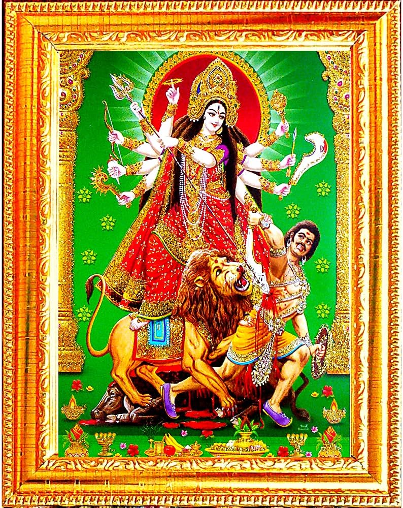 Suninow durga mata photo frame | God goddess Religious Framed Painting for Wall and Pooja/Hindu Bhagwan Devi Devta Photo Frame/God Poster for Puja (durga)