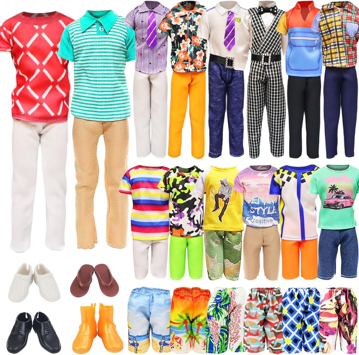 Ecore Fun 11 Items 11.5 Inch Boy Doll Clothes and Shoes - 5 Sets Fashion Casual Wear Clothes Outfit 2 Swimwear 4 Pairs Shoes for 12 inch boy Doll Random Styles