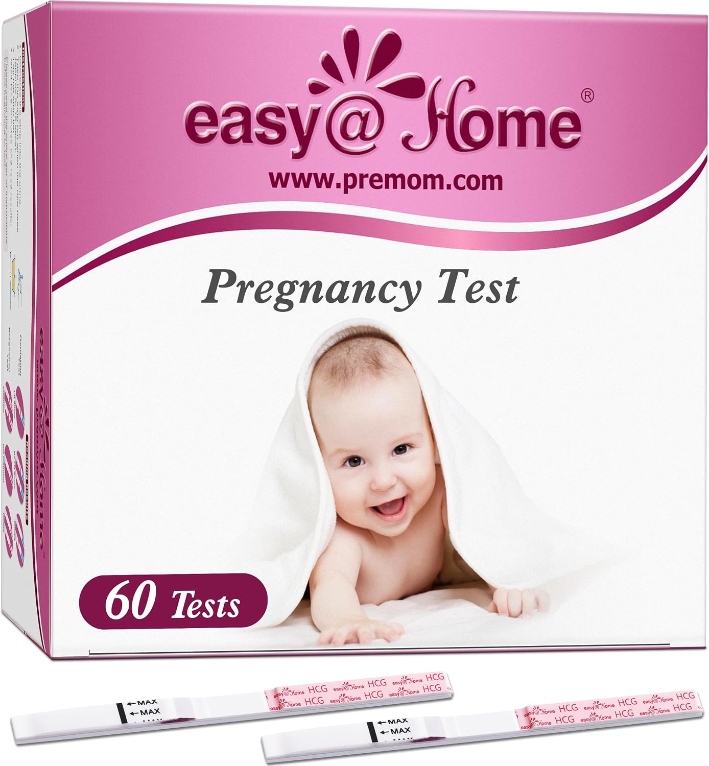 easy@Home Pregnancy Test Strips, 60 Pack with Premom App