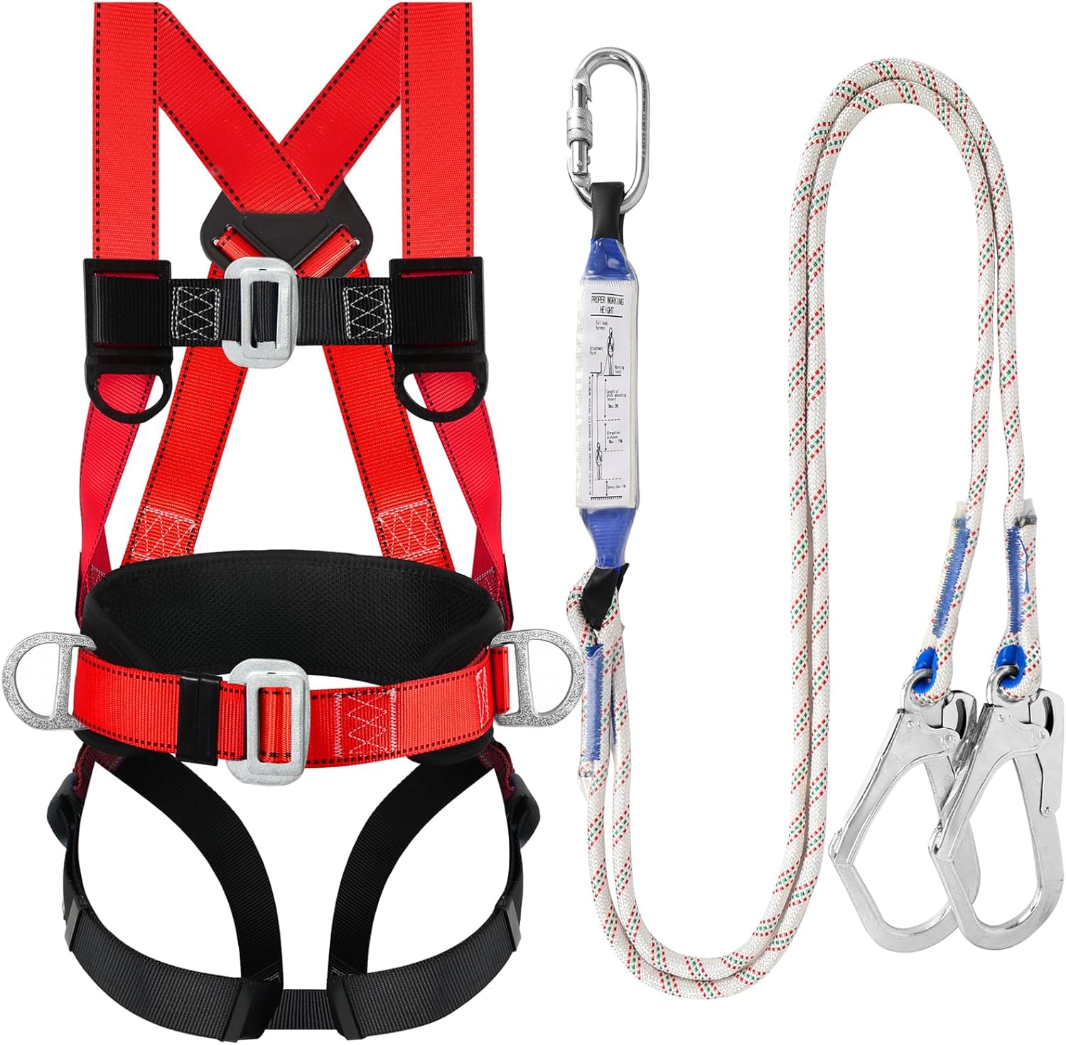 TT TRSMIMA Safety Harness Fall Protection Kit - Full Body Roofing harnesses with Shock Absorbing Lanyard Upgrade Paded