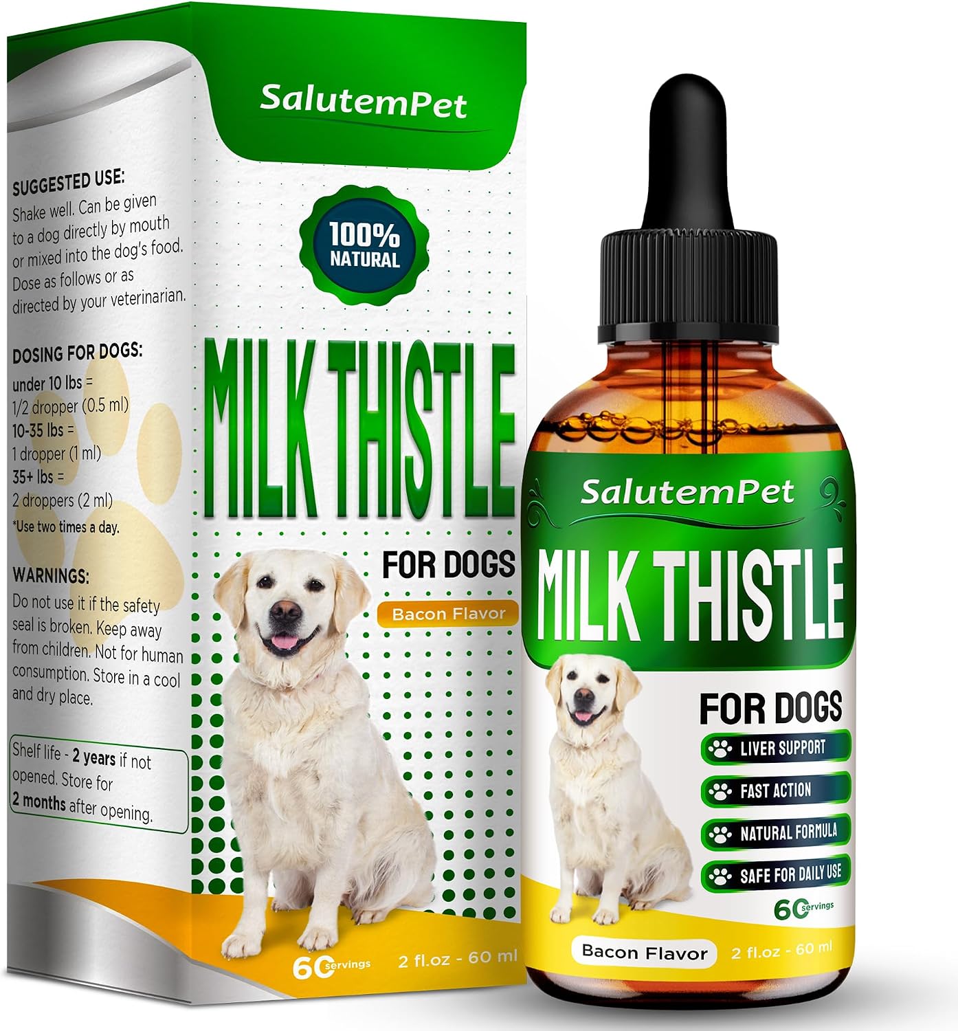 Milk Thistle for Dogs | Dog Liver Supplement for All Ages and Breeds | Here is Only Herbal Composition | + Attractive and Super Yummy Bacon Flavor | 2 Oz