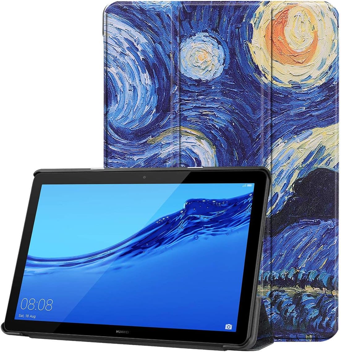 SATURCASE Case for Huawei MediaPad T5 10.1", Beautiful PU Leather Flip Foldable Folio Stand Slim Light Weight Protective Tablet Cover (KN-9)