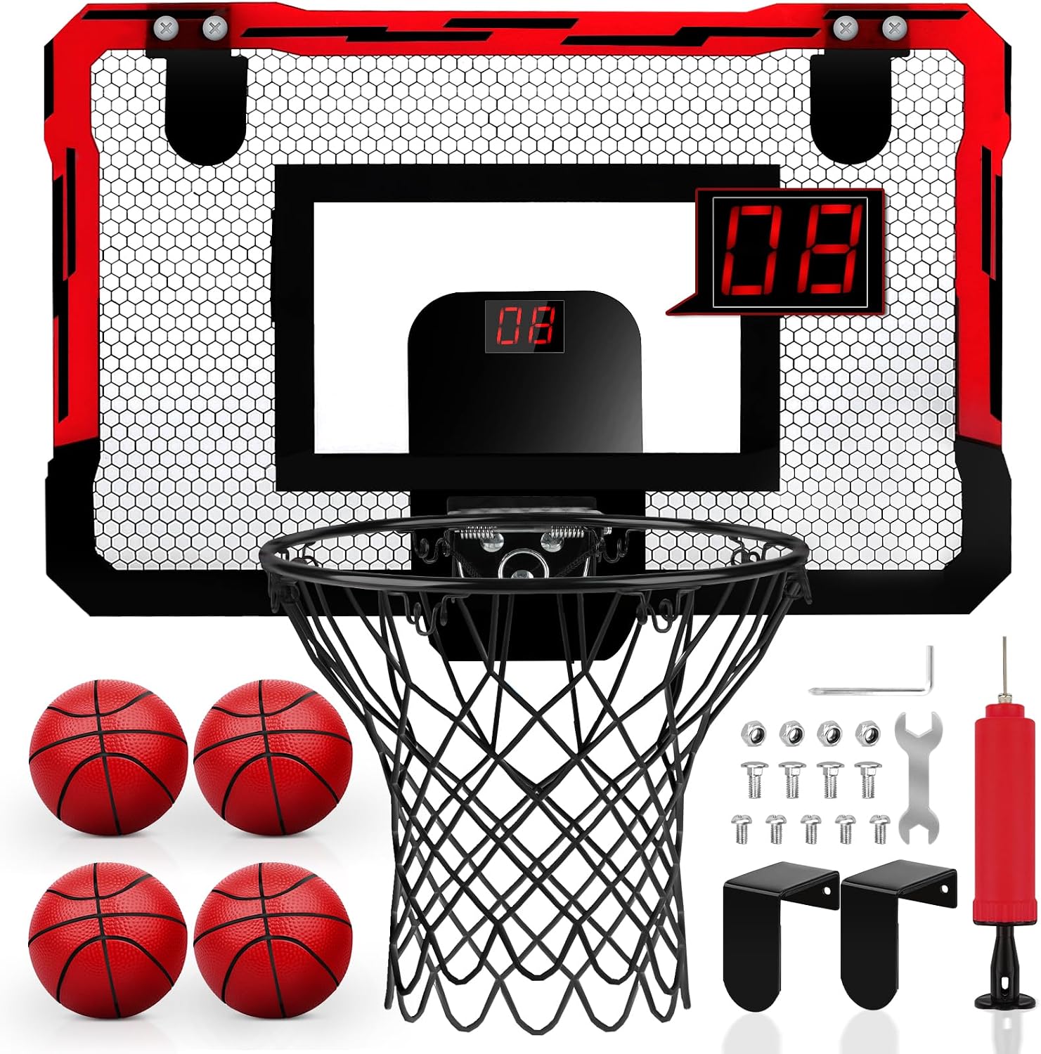 Yimore Basketball Hoop Indoor Mini Basketball Hoop for Kids Bedroom Office Wall Mounted Automatic Scoring with 4 Balls Boy Toys for 5 6 7 8 9 10 Years Old