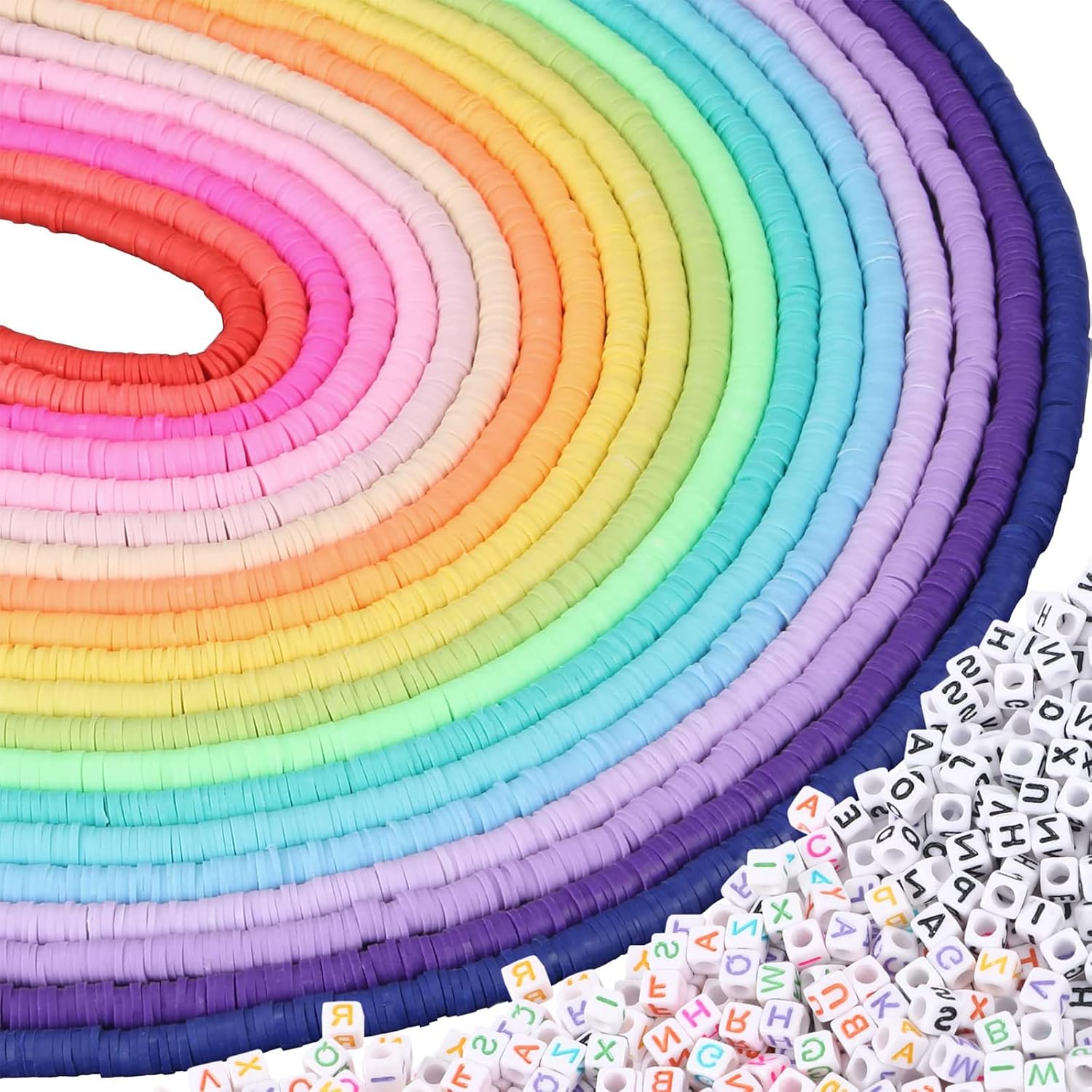 7000pcs Clay Beads Set, Heishi Beads, Colorful Flat Polymer Clay Strands for Necklace Bracelet Earring Pendant and Anklet Craft Making