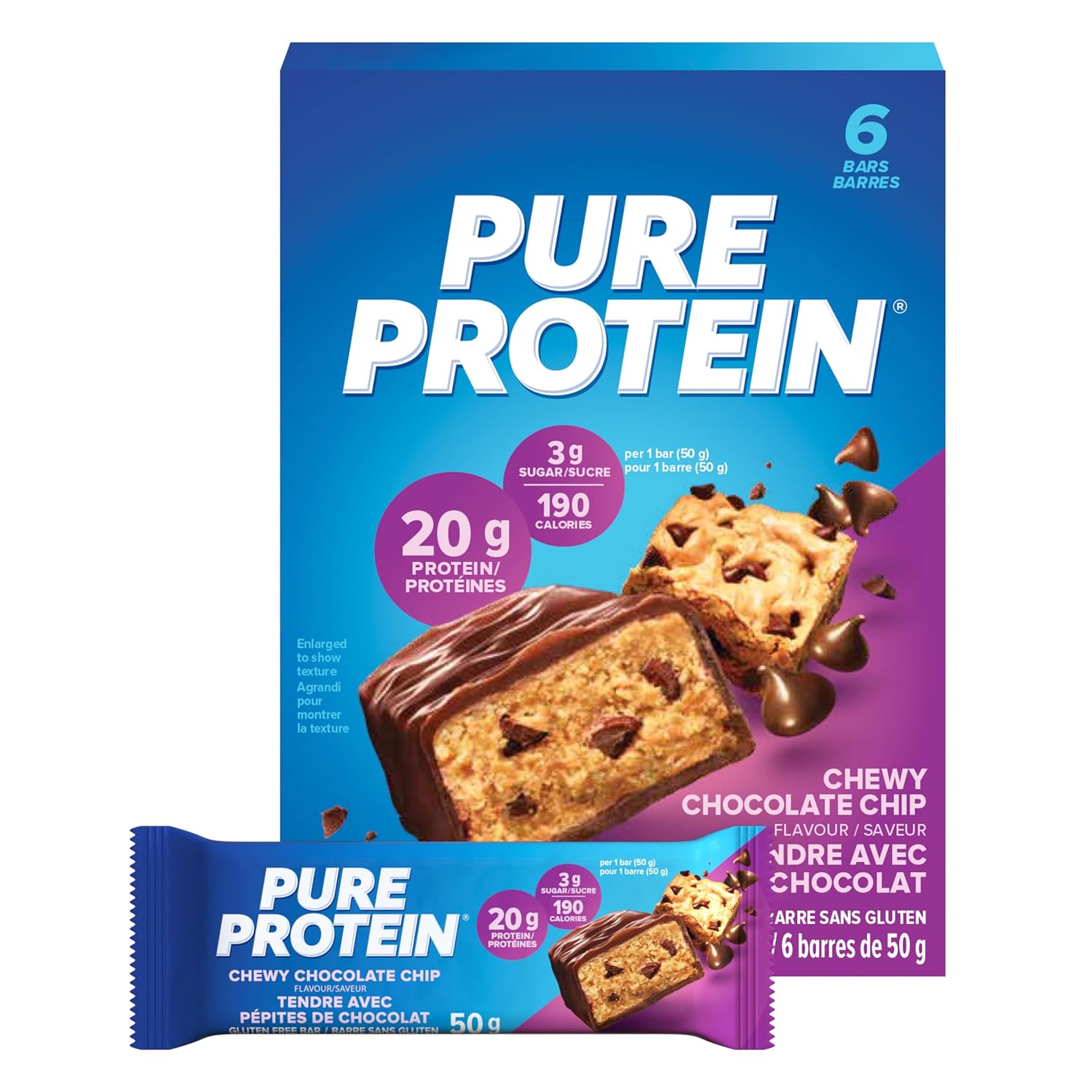 Pure Protein Bars, Gluten Free, Chewy Chocolate Chip, 50g, 6ct, {Imported from Canada}