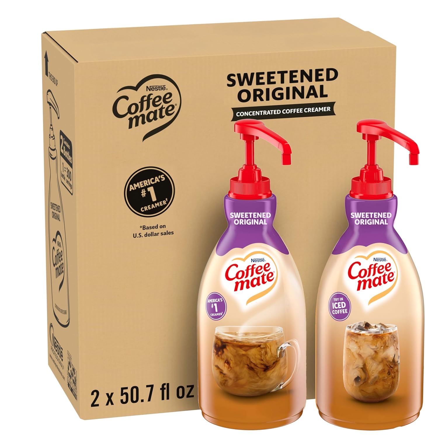 NESTLE COFFEE-MATE Coffee Creamer, Sweetened Original, 1.5L liquid pump bottle, Pack of 2