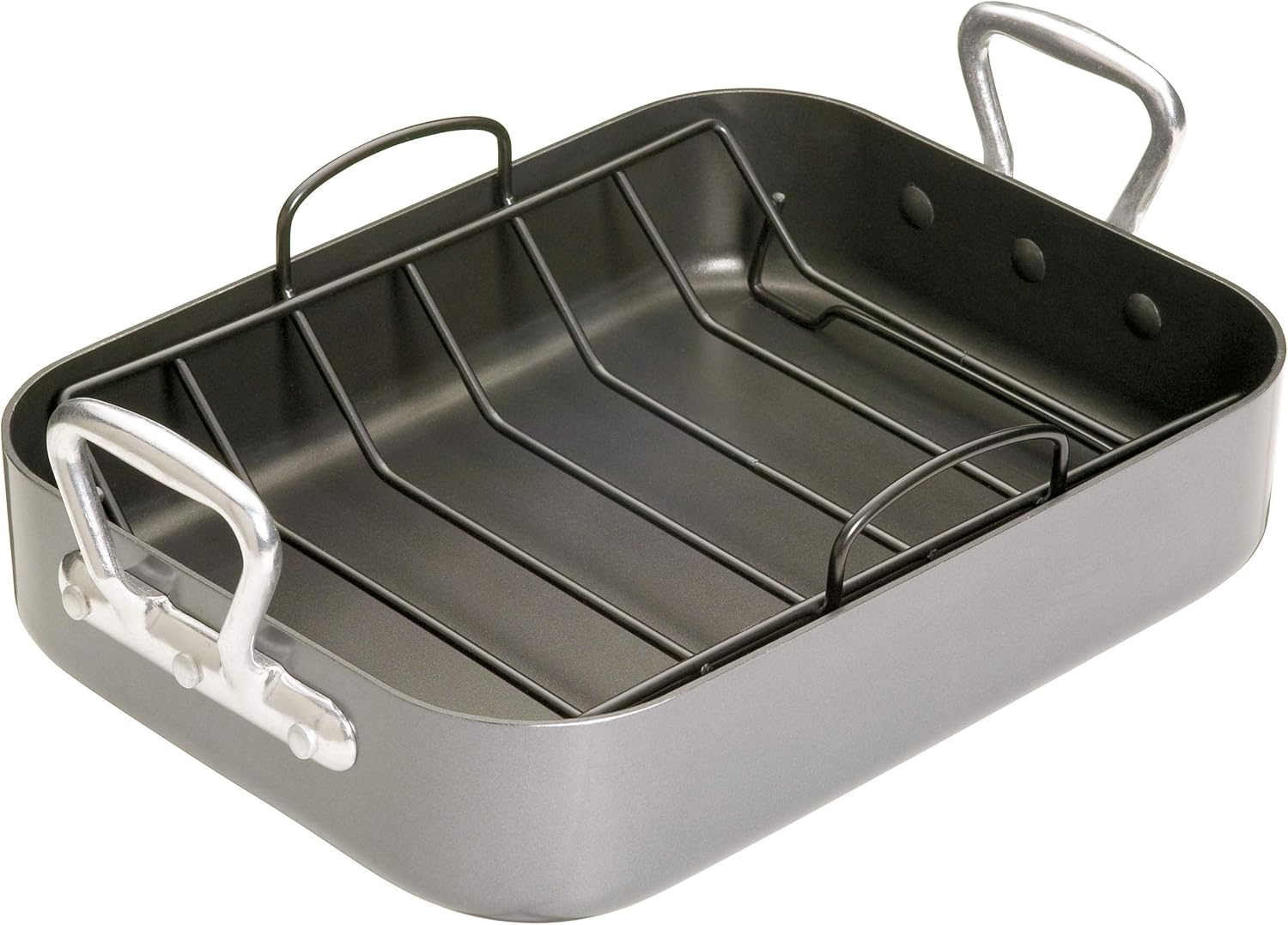 MasterClass Deep Roasting Tin with Rack and Teflon Xtra Non Stick Coating in Gift Box, Carbon Steel Roaster with Handles, 36 x 37.5 x 7.5 cm, Grey