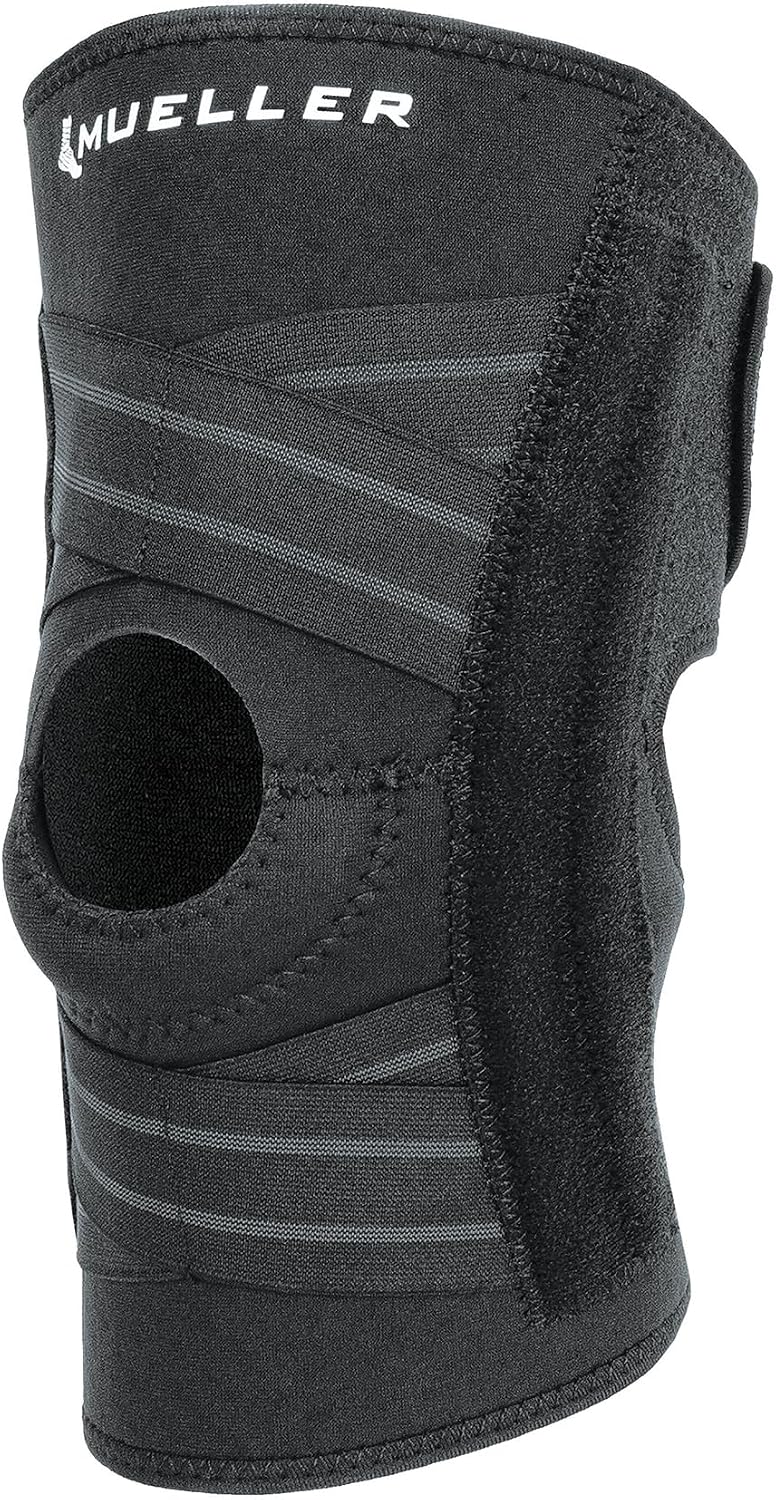 MUELLER Sports Medicine Self Adjusting Knee Stabilizer, Knee Pain Relief Support for Men and Women, Ideal for Arthritis, Sprains, Black, One Size