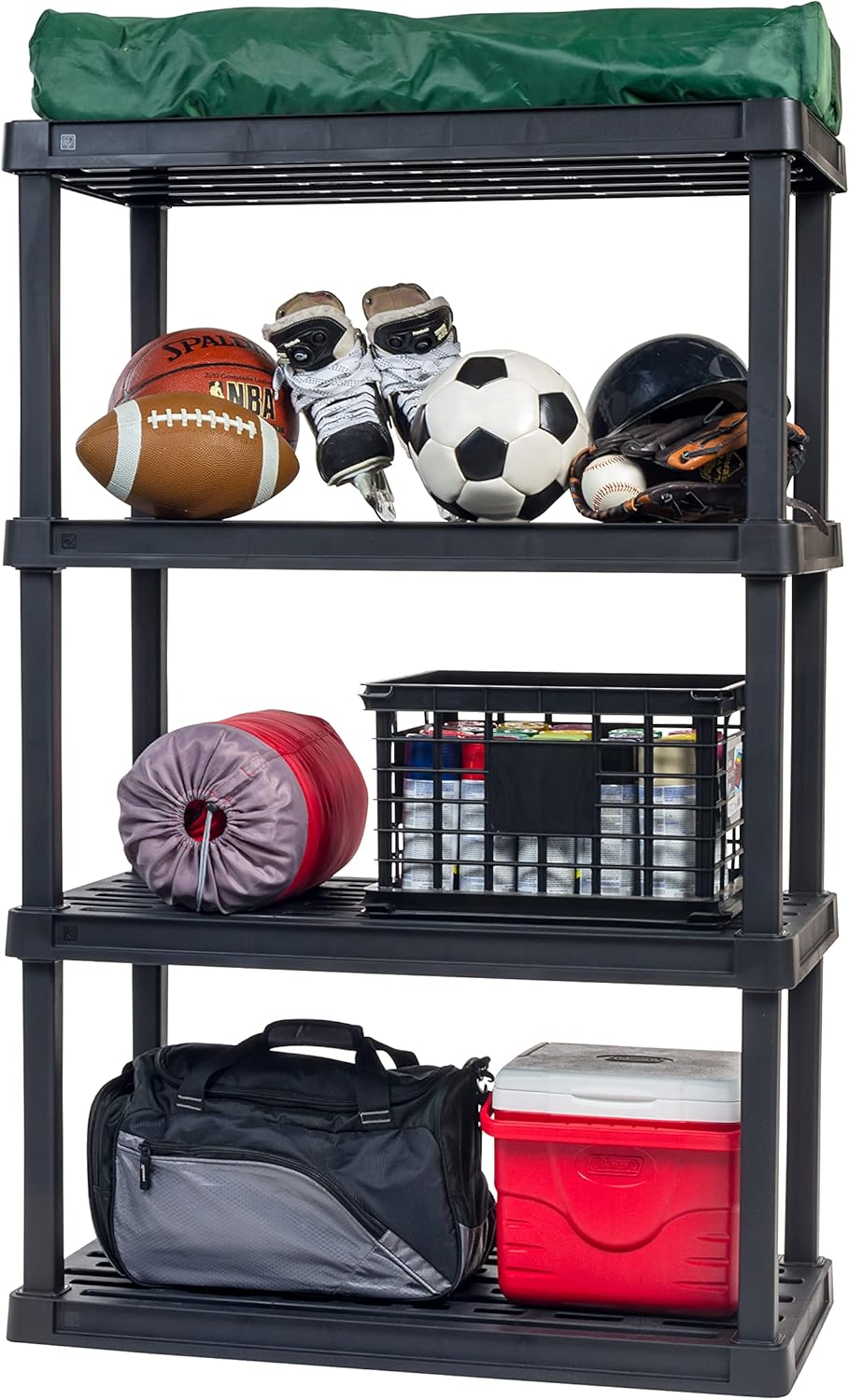 IRIS USA 4-Shelf Heavy Duty Plastic Storage Shelves, 400lb Capacity, 56"H x 36"W x 18"D, Large Modular Shelving Unit Storage Organizer for Garage, Home, Bathroom & Laundry, Storage Rack - Black