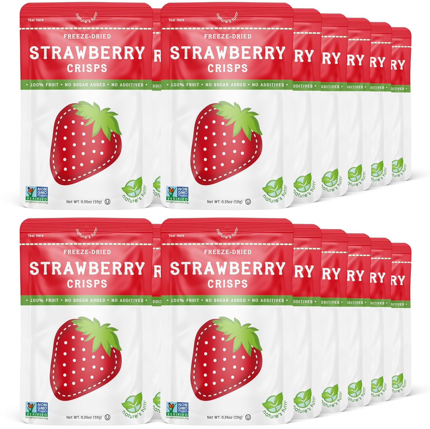 Nature's Turn Freeze-Dried Fruit Crisps – Healthy, Gluten-Free, Plant-Based, Crispy & Delicious Snack – Ideal for Cereal, & School On-the-Go Snacks – Strawberry, 24 Bags (0.35 oz Each)
