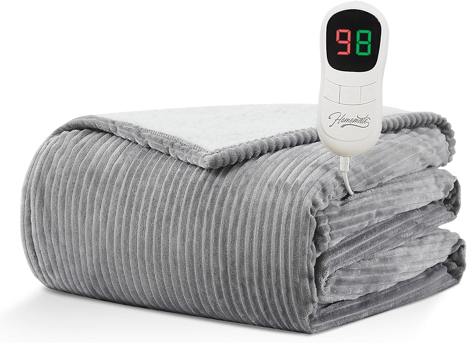 HomeMate Heated Blanket Electric Throw - 50"x60" Heating Blanket Throw 4 Hours Auto-Off 5 Heat Levels Blanket Over-Heat Protection Soft Flannel Sherpa Heater ETL Certification