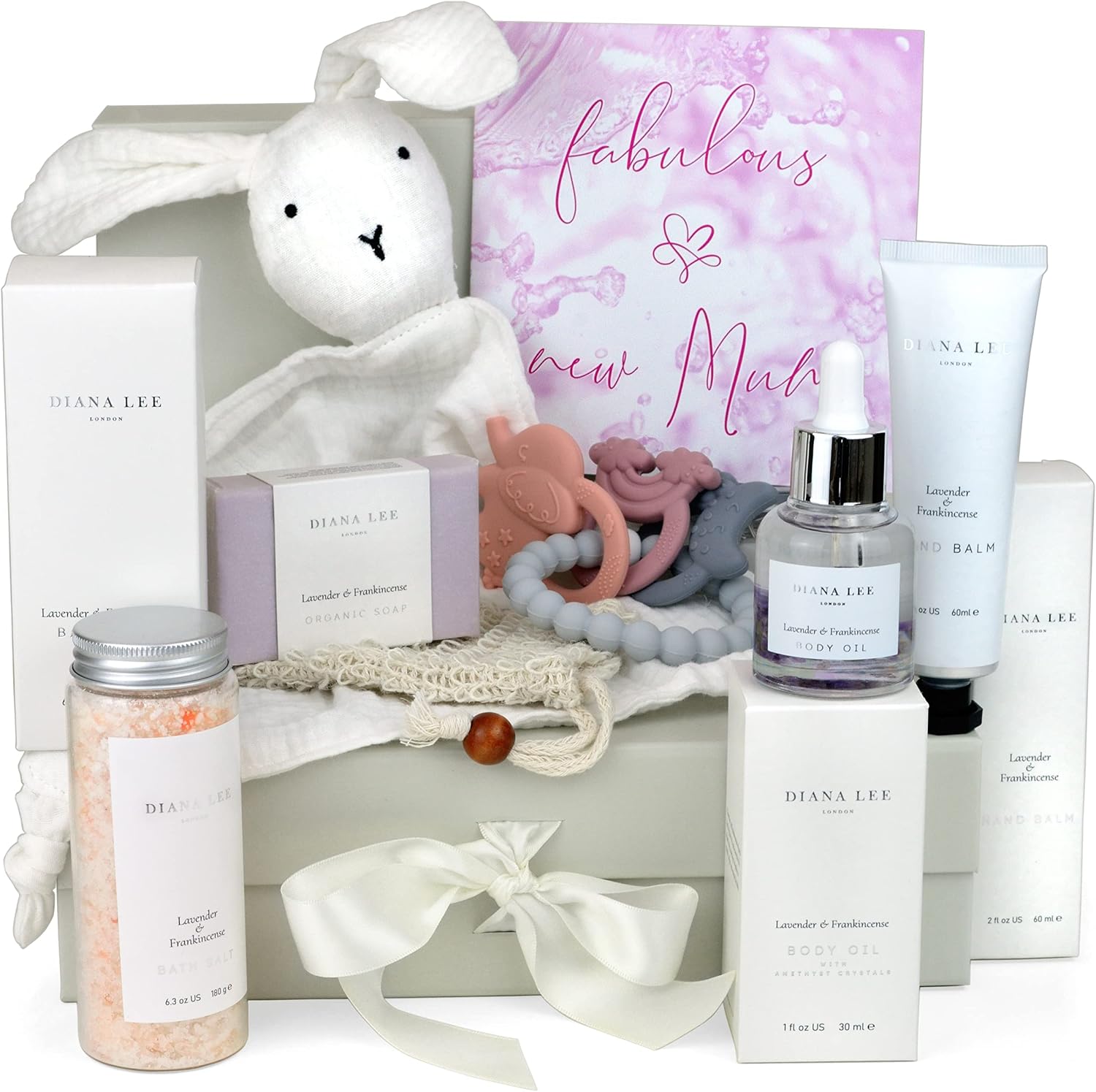 Jasmyn & Greene New Mum to Be Pamper Hamper - 9 Luxury Baby Shower Gifts for Mum and Newborn Baby Gifts. Pregnancy Self Care Package with Lavender Home Spa Presents for New Mum Pampering.