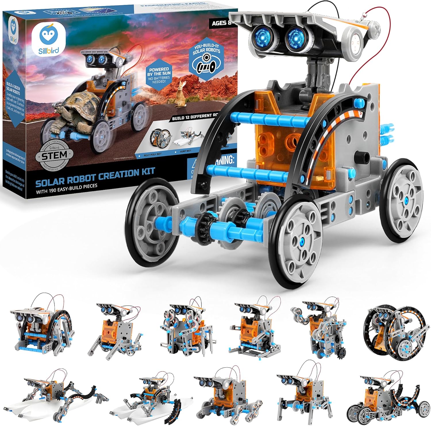 Sillbird 12-in-1 Solar Robot Building Kit STEM Gift for Boys Aged 8-13, DIY Science Educational Robotic Toys for Kids Teens Birthday, Powered by The Sun with 190 Pieces