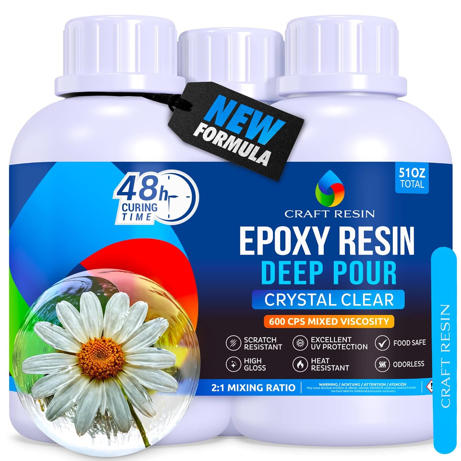CRAFT RESIN Deep Pour Epoxy Resin Kit 51 Oz – for 2” Pours, Casting Resin Epoxy for River Tables, Wood, Flower Preservation & DIY Crafts – Crystal Clear & Bubble Free, UV Resistant & Food Safe