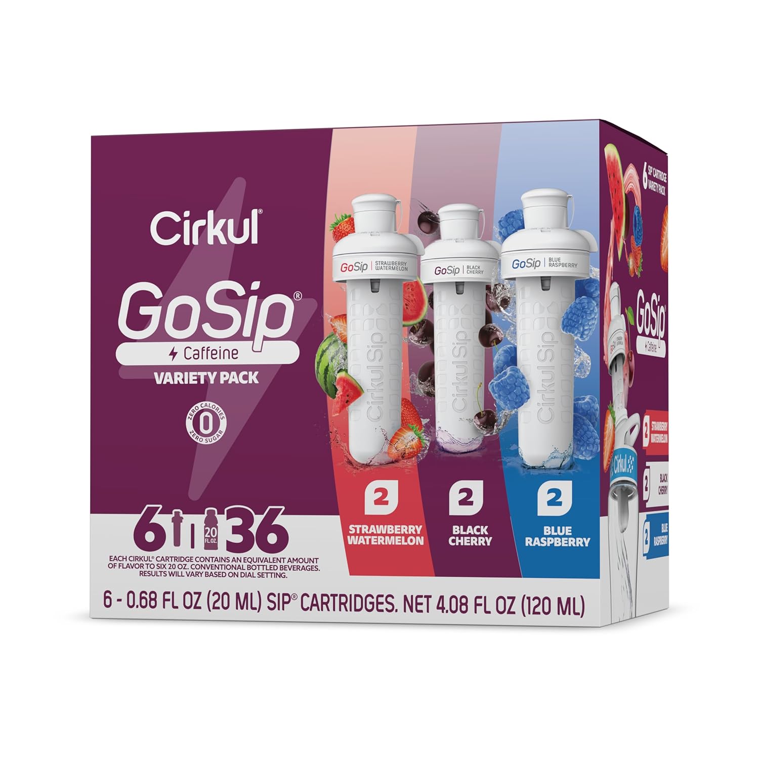 Cirkul GoSip Flavored Water, Makes 36 Energy Drinks. No Sugar, 0 Calories. Flavored Water for Everyday Energy. With Caffeine & B-Vitamins (Black Cherry, Blue Raspberry, Strawberry Watermelon)