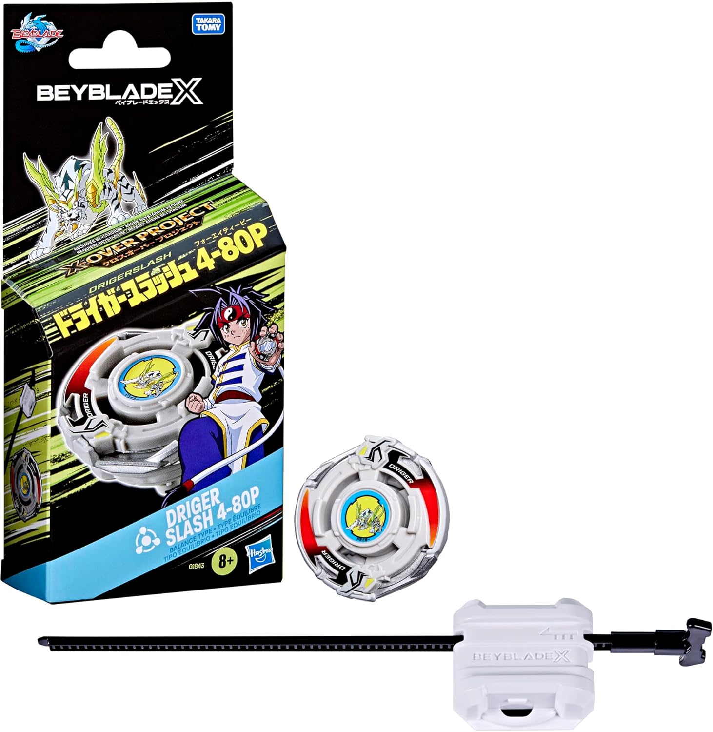 Beyblade X X-Over Project Driger Slash 4-80P Starter Pack Set with Takara Tomy Balance Type Top and Launcher, Battling Tops Game Toys, Ages 8+