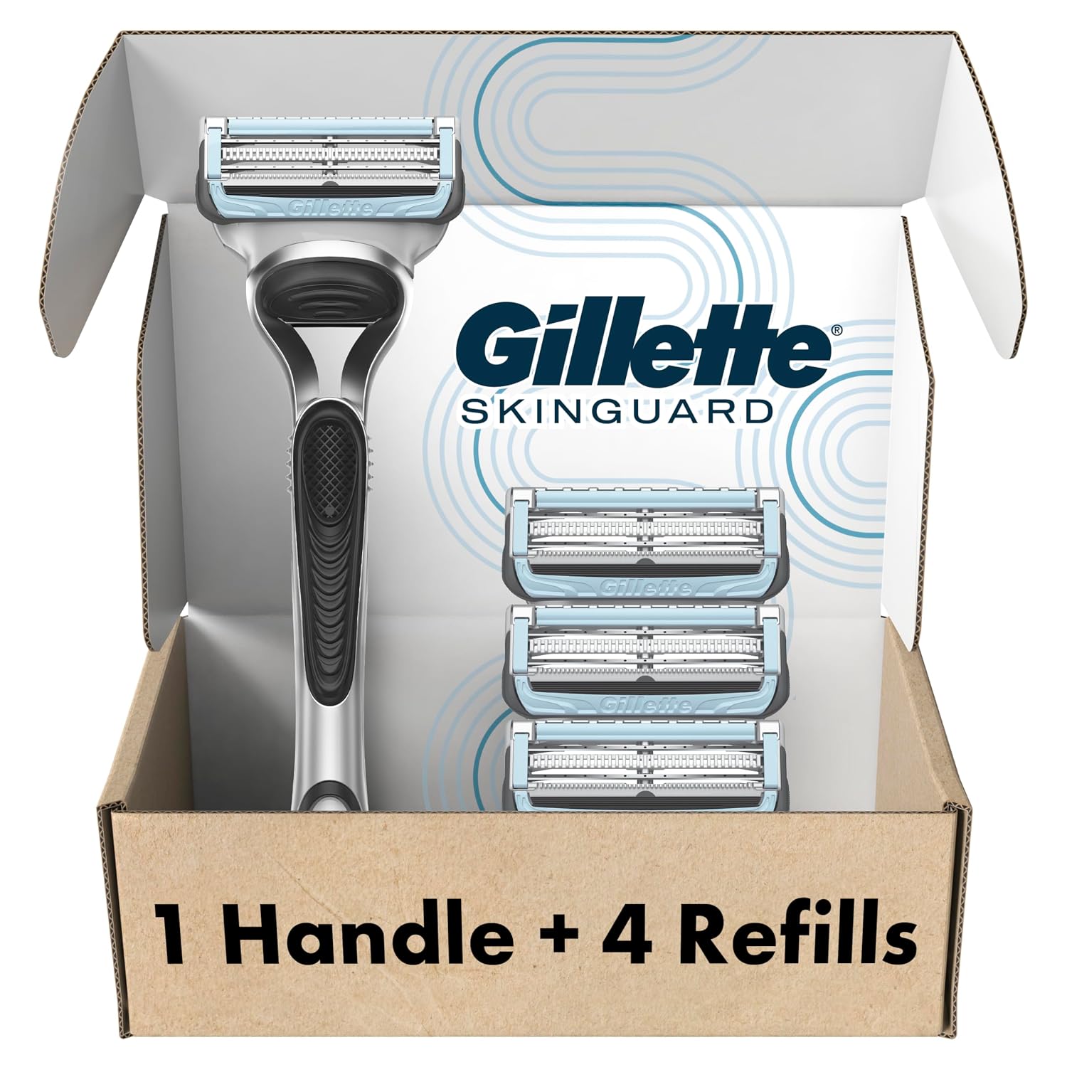 Gillette SkinGuard Razors, 1 Gillette Razor, 4 Razor Blade Refills, Designed for Men with Skin Irritation, Razor Bumps, and Sensitive Skin