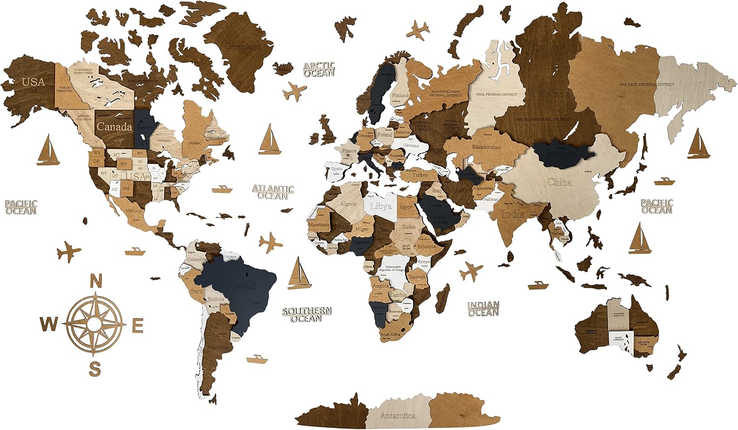 WoodLeo Wooden World Map 3D Art Large Wall Decor - Size (M, L, XL) Any Occasion Gift Idea - Wall Art For Home, Kitchen or Office (SIZE M, COFFEE)