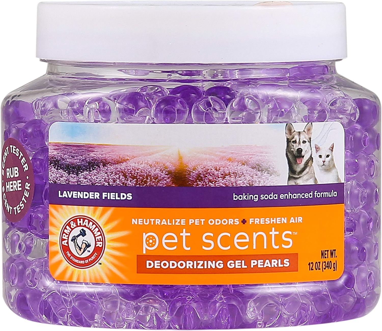 Arm & Hammer Air Freshener Gel - Pet Odor Eliminator with Baking Soda - Odor Absorbing Gel Beads for Cats & Dogs - Pet Deodorizer and Air Neutralizer for Home - Natural Freshness Lavender Fields 12 oz
